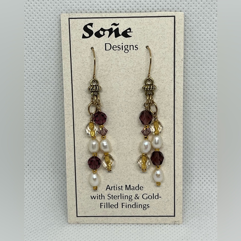 Freshwater Pearl and Crystal Dangle Earrings
